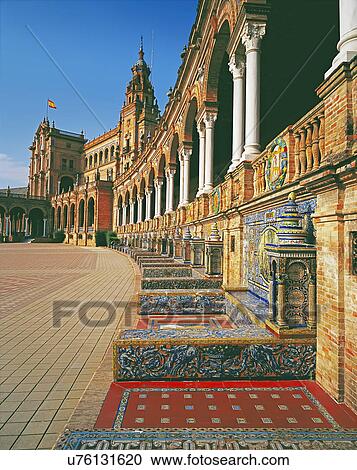 Stock Image - Plaza de Espana, Seville, Andalusia, Spain. Fotosearch