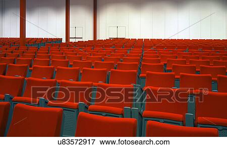 Red chairs in empty auditorium View Large Photo Image Stock Photo - Red chairs in empty auditorium. Fotosearch