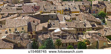 Stock Photography - Rooftops of Moustiers-Sainte-Marie, Verdon Gorge, Provence, France. Fotosearch