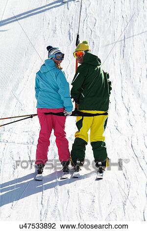 Stock Image - Skiers on draglift in Kuhtai, Tirol, Austria. Fotosearch