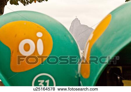 Stock Photo - View from public telephones towards Corcovado, Rio, Brazil. Fotosearch