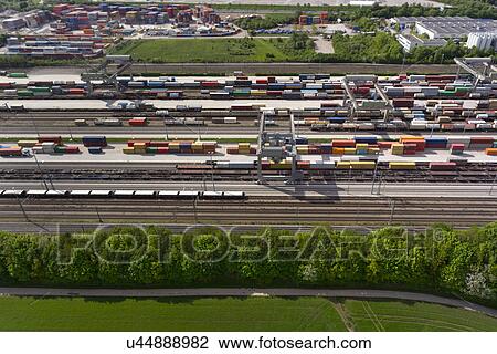 Stock Image - View of rail and freight, Munich, Bavaria, Germany. Fotosearch