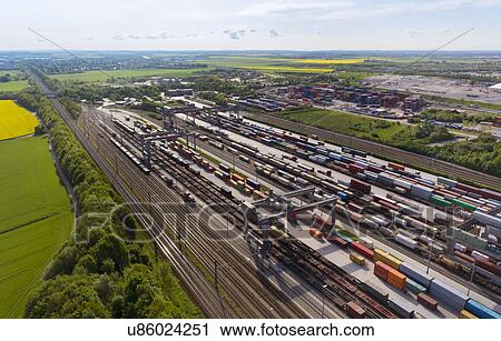 Stock Image - View of rail freight, Munich, Bavaria, Germany. Fotosearch