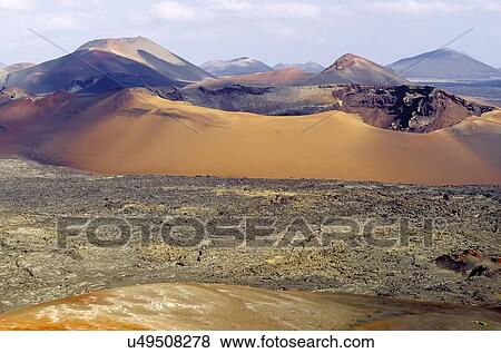Volcanoes, Montanas del Fuego, Timanfaya National Park, Lanzarote, Canary Islands, Spain View Large Photo Image Stock Photo - Volcanoes, Montanas del Fuego, Timanfaya National Park, Lanzarote, Canary Islands, Spain. Fotosearch