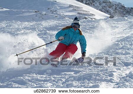 Stock Photo - Woman skiing in Kuhtai, Tirol, Austria. Fotosearch
