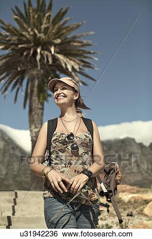 Young woman near Table Mountain, Cape Town, South Africa View Large Photo Image Stock Photograph - Young woman near Table Mountain, Cape Town, South Africa. Fotosearch