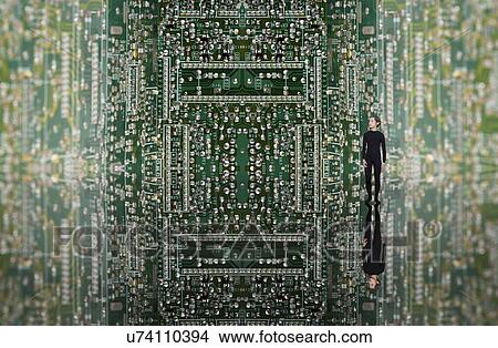 Young woman on circuit board, digital composite View Large Photo Image Picture - Young woman on circuit board, digital composite. Fotosearch