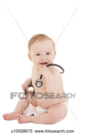 Stock Image - Baby with stethoscope. Fotosearch