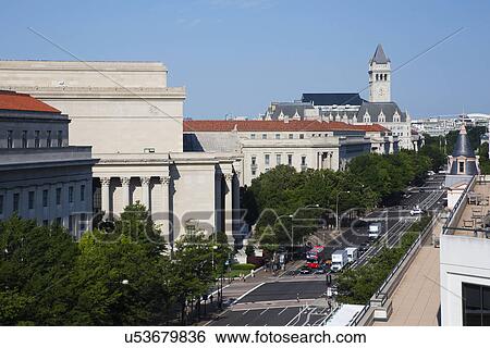 Elevated view down Pennsylvania Avenue, Washington D. C. with Old Post Office tower in view View Large Photo Image Stock Photograph - Elevated view down Pennsylvania Avenue, Washington D. C. with Old Post Office tower in view. Fotosearch
