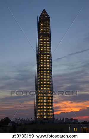 Washington Memorial with Scaffolding at sunset, Washington D. C. View Large Photo Image Stock Photo - Washington Memorial with Scaffolding at sunset, Washington D. C.. Fotosearch