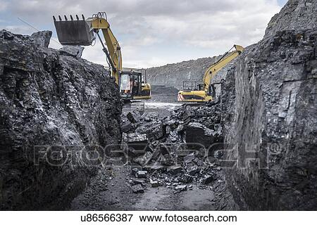 Stock Photo - Ancient deep coal workings in surface coal mine. Fotosearch