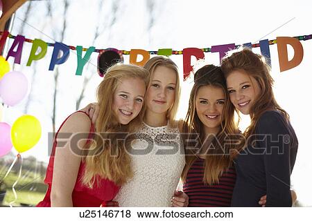 Birthday party and four teenage girls View Large Photo Image Stock Photo - Birthday party and four teenage girls. Fotosearch