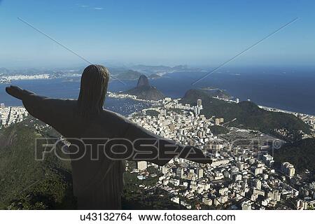 Picture - Christ the Redeemer statue and the coastline, Rio De Janeiro, Brazil. Fotosearch