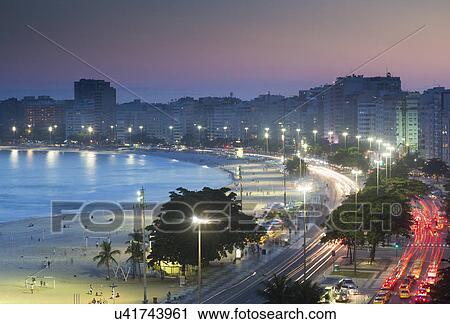 Copacabana beach at night, Rio De Janeiro, Brazil View Large Photo Image Stock Image - Copacabana beach at night, Rio De Janeiro, Brazil. Fotosearch