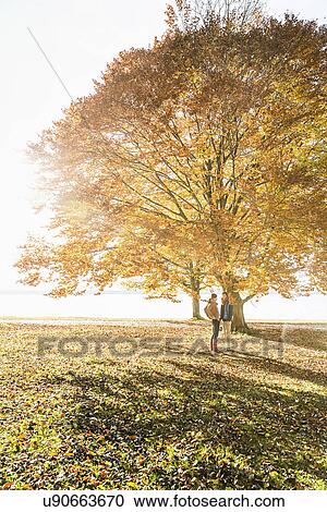 Couple standing by tree in autumn View Large Photo Image Stock Image - Couple standing by tree in autumn. Fotosearch