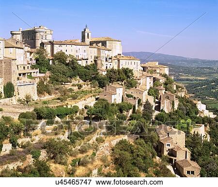 Hilltop town of Gordes, Vaucluse, France View Large Photo Image Stock Photo - Hilltop town of Gordes, Vaucluse, France. Fotosearch