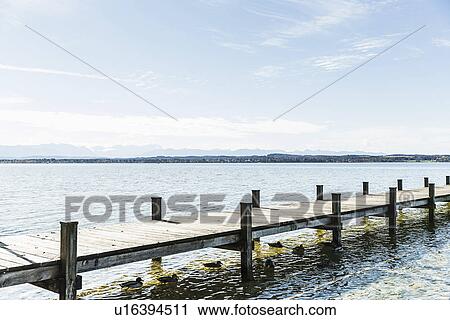 Stock Image - Jetty, Lake Starnberg, Bavaria, Germany. Fotosearch