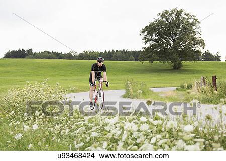 Mature male cyclist on country road View Large Photo Image Picture - Mature male cyclist on country road. Fotosearch