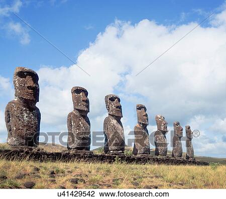 Moai stone statues, Easter Island, French Polynesia View Large Photo Image Stock Image - Moai stone statues, Easter Island, French Polynesia. Fotosearch