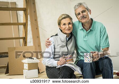 Senior couple taking coffee break View Large Photo Image Stock Photo - Senior couple taking coffee break. Fotosearch
