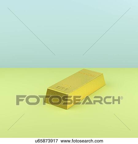 Still life of gold bar on green and blue background View Large Photo Image Stock Photo - Still life of gold bar on green and blue background. Fotosearch