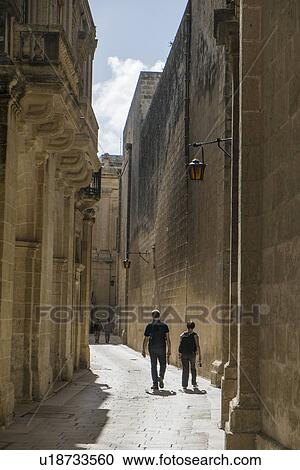 Stock Image - Street in medieval walled city, Mdina, Malta. Fotosearch