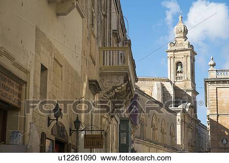 Stock Image - Triq Villegaignon, Mdina, Malta. Fotosearch