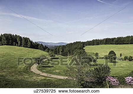 Stock Photography - View of fields and dirt track, Baden-Wuerttemberg, Germany. Fotosearch