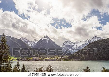 Stock Photography - View of lake and mountains Maurach, Tyrol, Austria. Fotosearch
