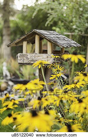 Wooden birdhouse in garden View Large Photo Image Stock Image - Wooden birdhouse in garden. Fotosearch