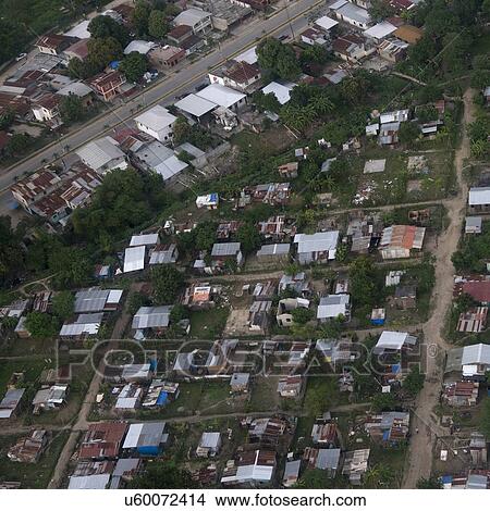 Aerial view of a town, Bay Islands, Honduras View Large Photo Image Picture - Aerial view of a town, Bay Islands, Honduras. Fotosearch