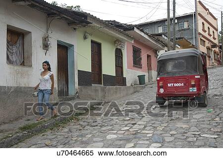 Stock Photography - Auto rickshaw on a street, Barrio El Centro, Copan, Copan Ruinas, Honduras. Fotosearch