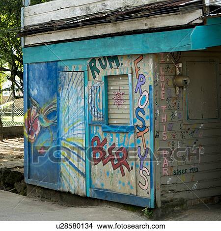 Picture - Bar at the roadside in a town, Utila Island, Bay Islands, Honduras. Fotosearch
