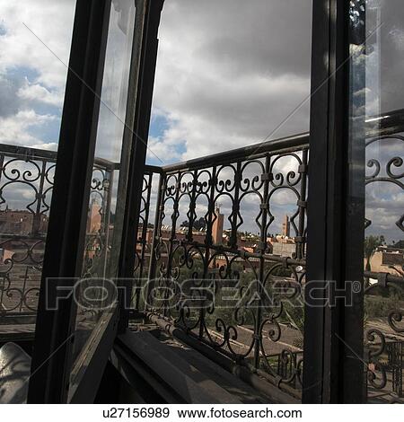City view from balcony, Medina, Marrakesh, Morocco View Large Photo Image Stock Photo - City view from balcony, Medina, Marrakesh, Morocco. Fotosearch