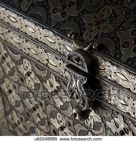 Stock Photography - Close-up of an antique treasure chest, Ouarzazate, Morocco. Fotosearch