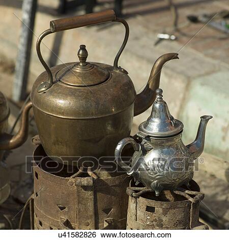 Stock Photograph - Close-up of antique metal products, Tamzawrout, Morocco. Fotosearch