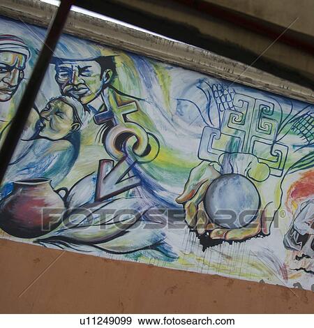Stock Photo - Closeup of a mural, Macaw Mountain Bird Park, Copan, Copan Ruinas, Honduras. Fotosearch