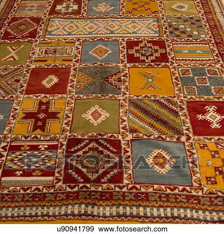 Stock Photo - Decorative detail of a carpet, Ouarzazate, Morocco. Fotosearch