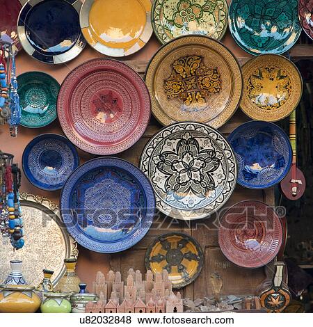 Decorative Painted Ceramic ware for sale, Medina, Marrakesh, Morocco View Large Photo Image Stock Photo - Decorative Painted Ceramic ware for sale, Medina, Marrakesh, Morocco. Fotosearch