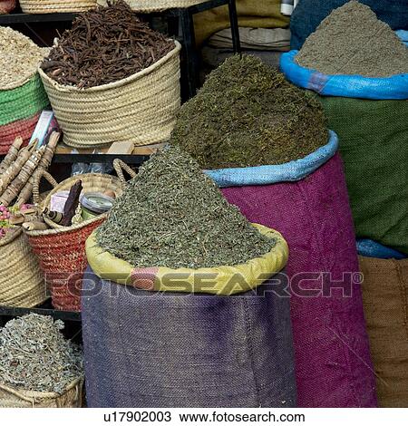 Display of various spices in the spice market, Medina, Marrakesh, Morocco View Large Photo Image Stock Image - Display of various spices in the spice market, Medina, Marrakesh, Morocco. Fotosearch