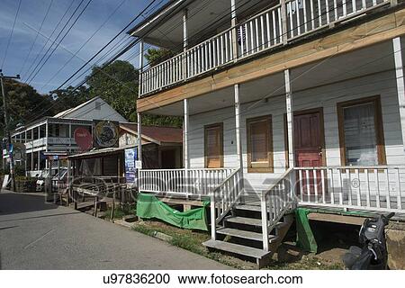 Stock Image - Facade of a house, Utila Island, Bay Islands, Honduras. Fotosearch
