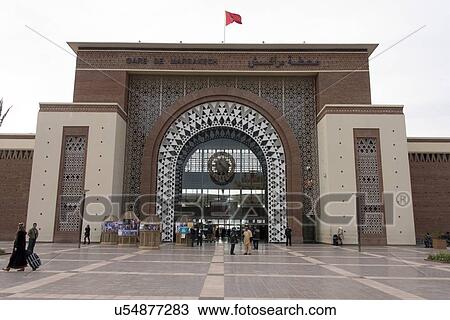 Stock Image - Facade of the Marrakesh Railway Station, Marrakesh, Morocco. Fotosearch