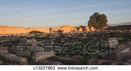 Stock Image - Graves at Jewish Cemetery, Miaara, Mellah, Medina, Marrakesh, Morocco. Fotosearch