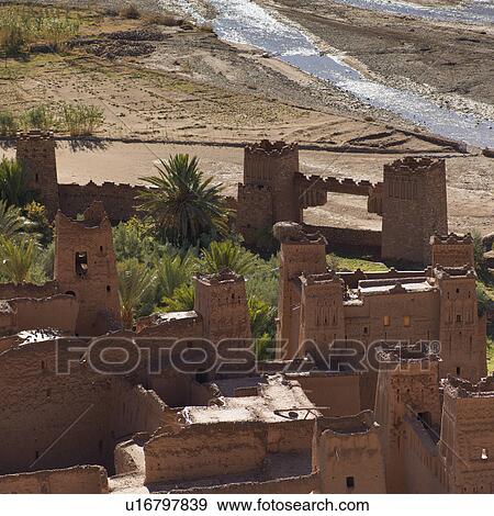 High angle view of Ait Benhaddou, Ouarzazate, Morocco View Large Photo Image Stock Photo - High angle view of Ait Benhaddou, Ouarzazate, Morocco. Fotosearch