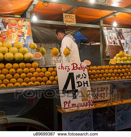 Stock Photo - Juice stall, Djemma El Fna, Marrakesh, Morocco. Fotosearch