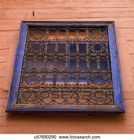 Stock Image - Low angle view of a window, Riad Dixneuf La Ksour, Marrakesh, Morocco. Fotosearch