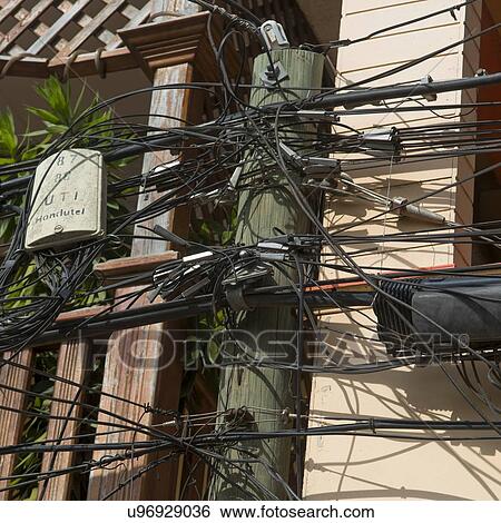 Low angle view of cables at a telephone pole, Utila Island, Bay Islands, Honduras View Large Photo Image Stock Photograph - Low angle view of cables at a telephone pole, Utila Island, Bay Islands, Honduras. Fotosearch