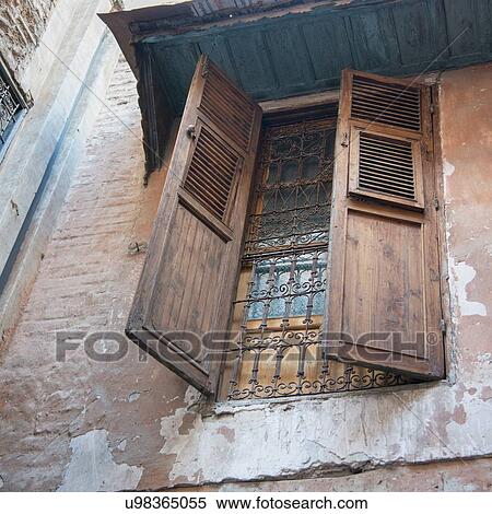 Stock Photography - Low angle view of window of a house, Medina, Marrakesh, Morocco. Fotosearch