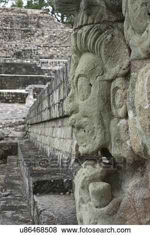 Stock Photo - Mayan stone carving at an archaeological site, Copan, Copan Ruinas, Copan Department, Honduras. Fotosearch