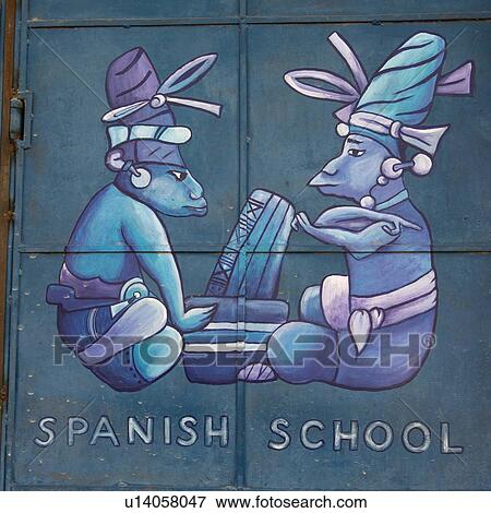 Stock Photo - Mural on door, Barrio El Centro, Copan, Copan Ruinas, Honduras. Fotosearch